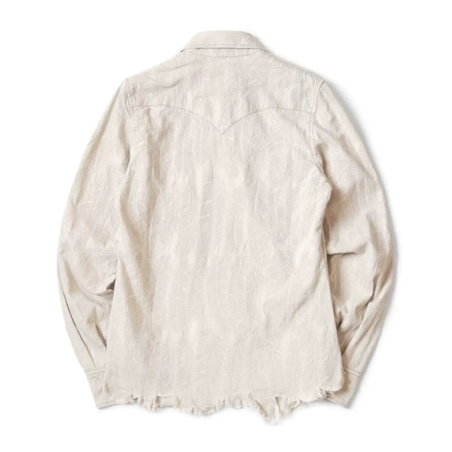 Japanese retro casual feather embroidery white denim loose long-sleeved shirt