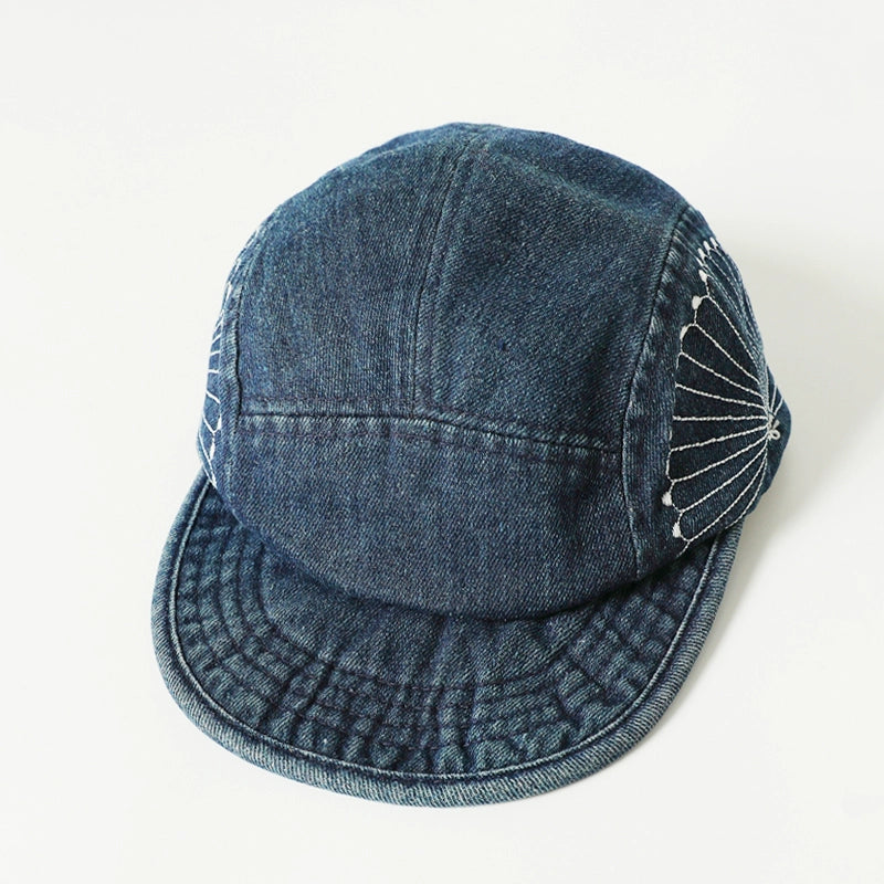 Japanese embroidered denim five-piece hat Washed distressed denim hat men's cap