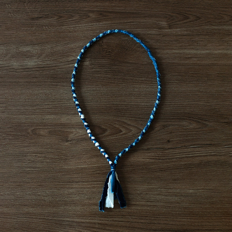 Plant blue dye Ami khaki necklace fabric pendant retro hand-woven