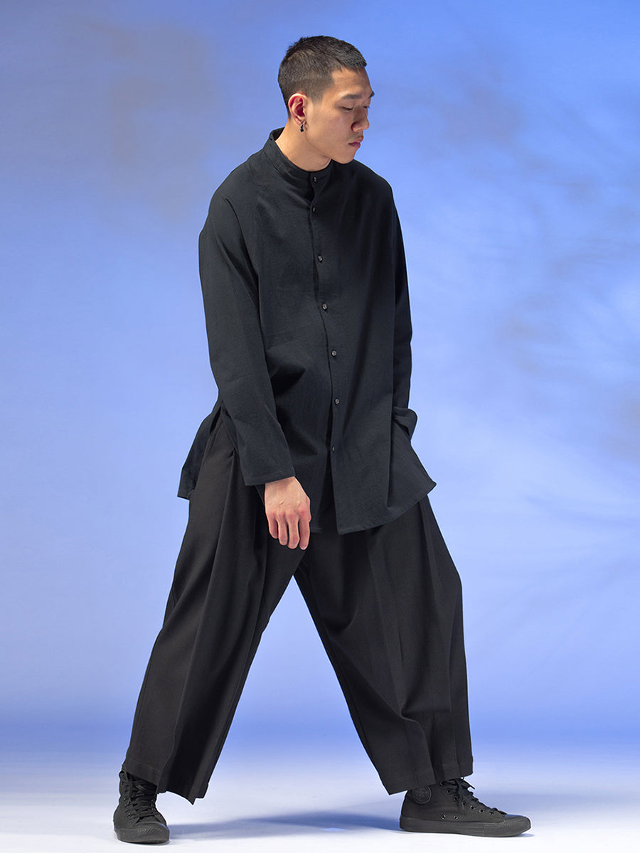 Original design sense niche national style stand collar pure cotton loose long-sleeved shirt men