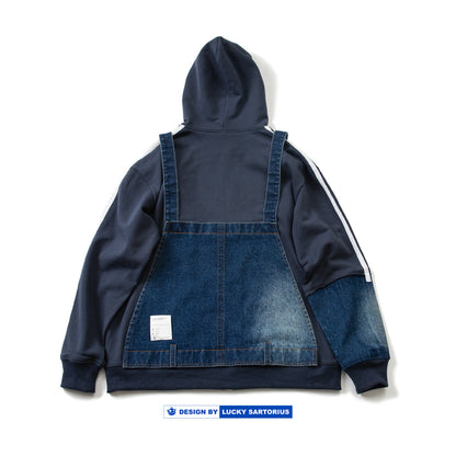 denim large pocket stitched strap design hooded jacket jacket men
