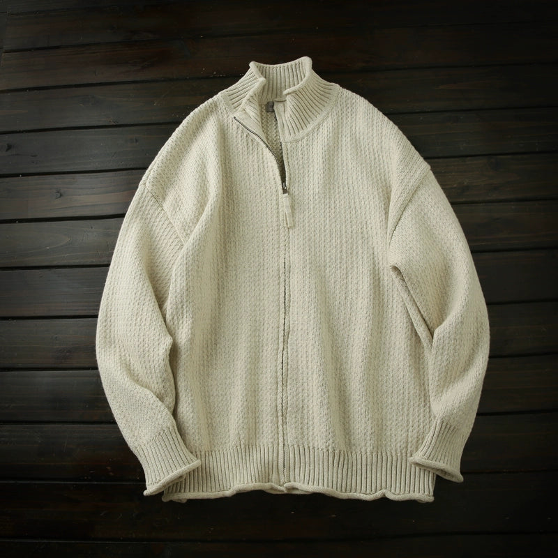 A small number of good goods 100 cotton cardigan foreign trade tail list men's autumn and winter stand-up collar rolled-edge knitwear sweater jacket