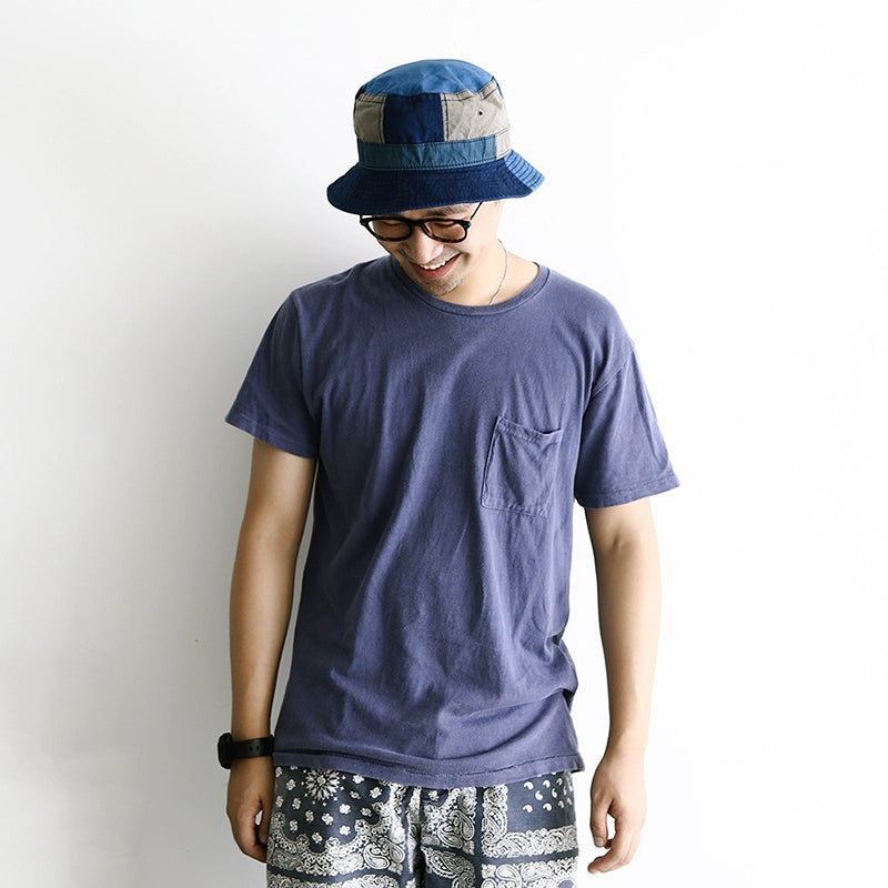 Handmade ancient method plant dyeing multi-plant dyeing splicing fisherman hat flat-top basin hat