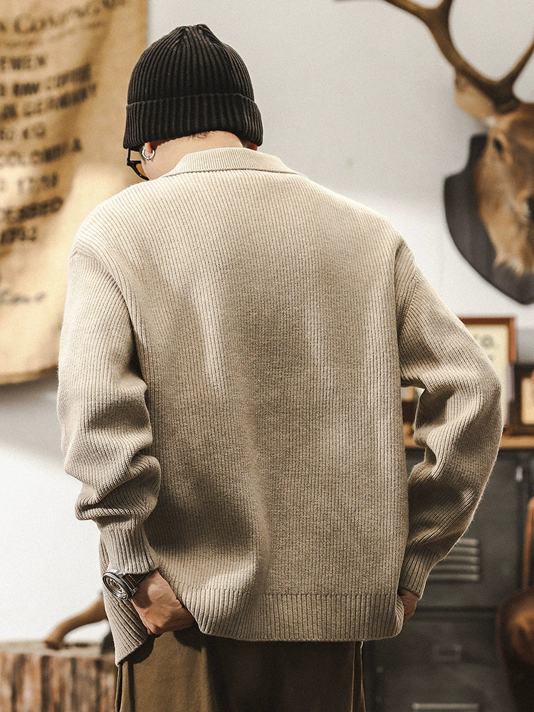 American heavyweight retro sweater men's autumn and winter lazy style cardigan jacket men's trendy brand Japanese loose knitwear men