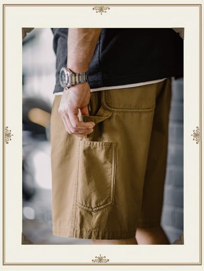 Macho shorts, American retro lumberjack cotton, skin-friendly straight, loose multi-pocket cargo pants