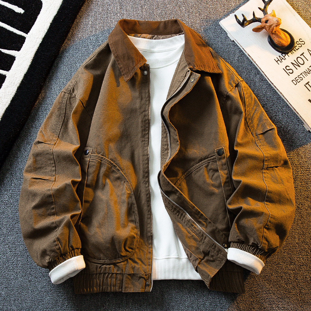 Vintage Washed Detroit Shooting Jacket – Pure Cotton Unisex Spring Autumn