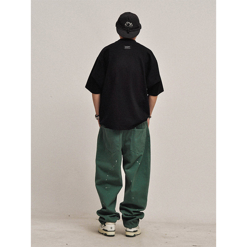 380G Heavyweight Cotton Crewneck Short Sleeve T-Shirt – Loose Solid Color Summer Tee for Men – Japanese vintage | yamalin clothes | Yamalinclothes
