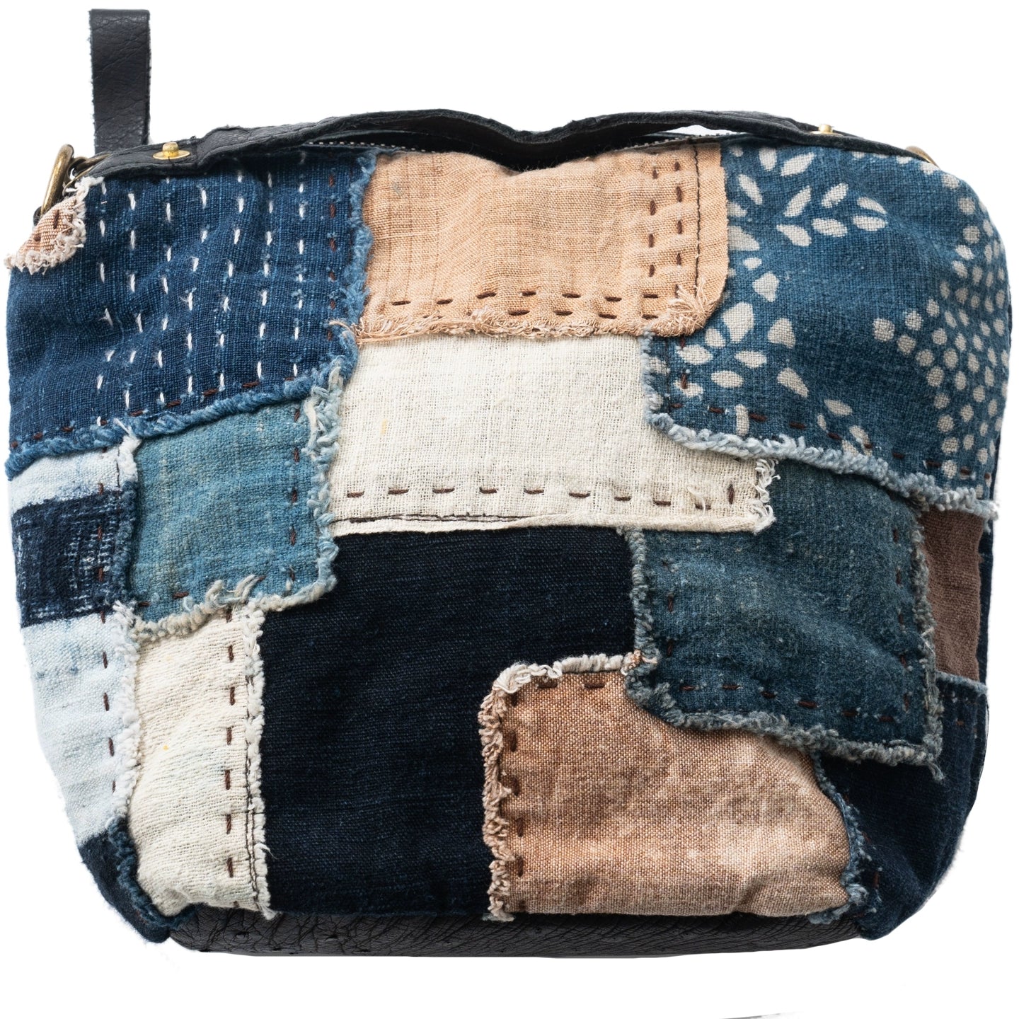 Vintage indigo, blue-dyed ancient cloth panels, hand-embroidered ostrich skin, crossbody bags, shoulder bags, handbags, men's and women's bags