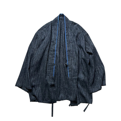 Indigo-Dyed Cotton Linen Haori Lace-Up Jacket – Chinese Japanese Unisex – Japanese vintage | yamalin clothes | Yamalinclothes