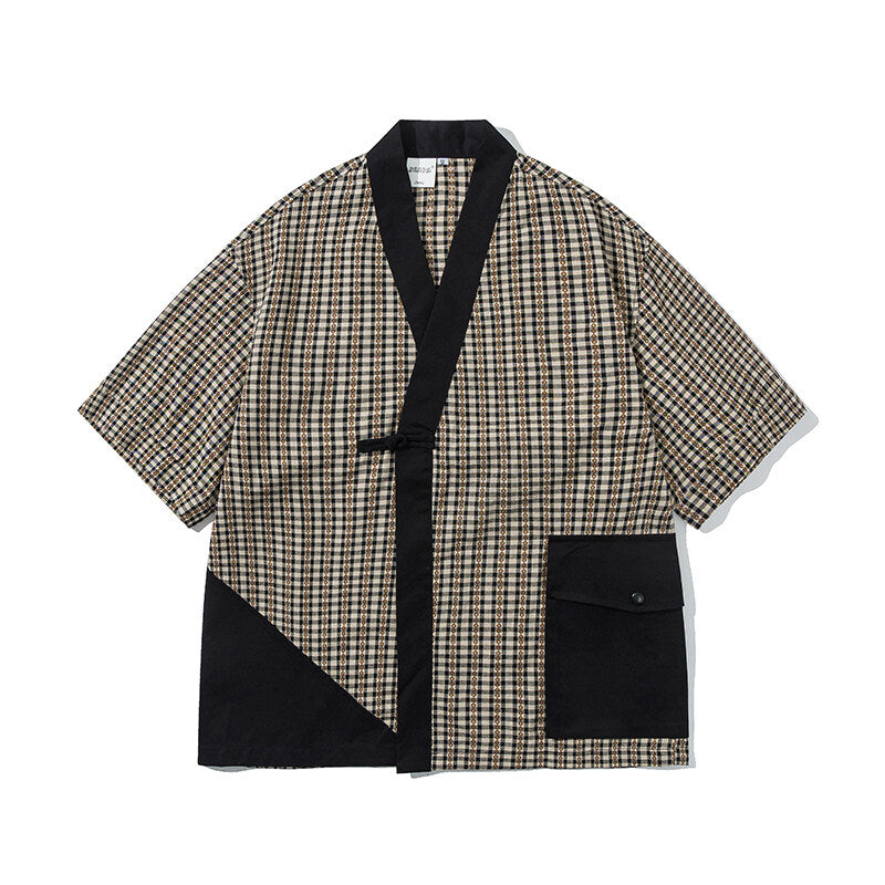 Summer Striped Short-sleeved Robe Japanese Patchwork Shirt Loose Half-Sleeved Jacket