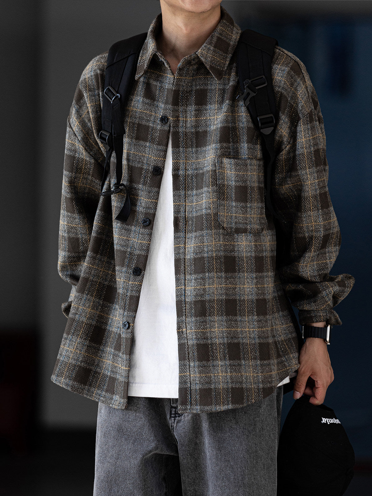 Retro Brushed Plaid Shirt – Thickened Loose Workwear Long Sleeve Jacket for Men – Japanese vintage | yamalin clothes | Yamalinclothes