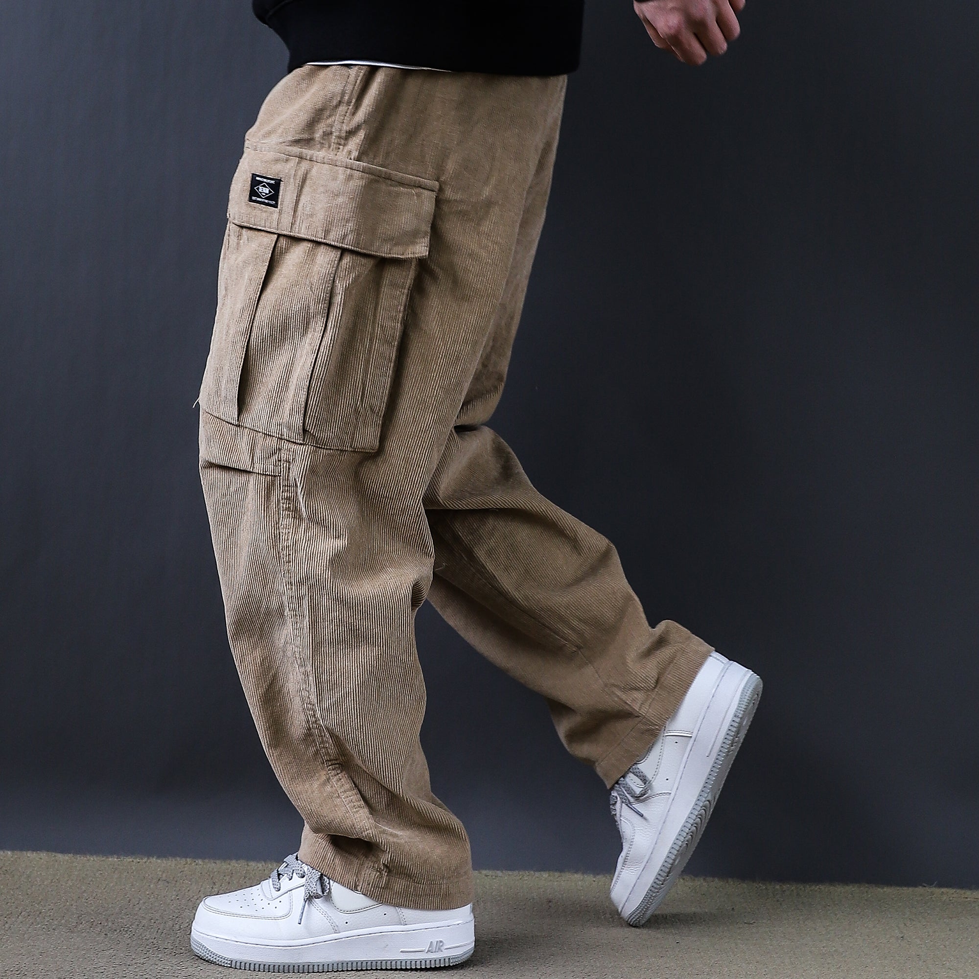 Army Green American Retro Washed Large Pocket Cargo Spring and Autumn Cotton Tide Brand Loose Straight Corduroy Trousers 2025