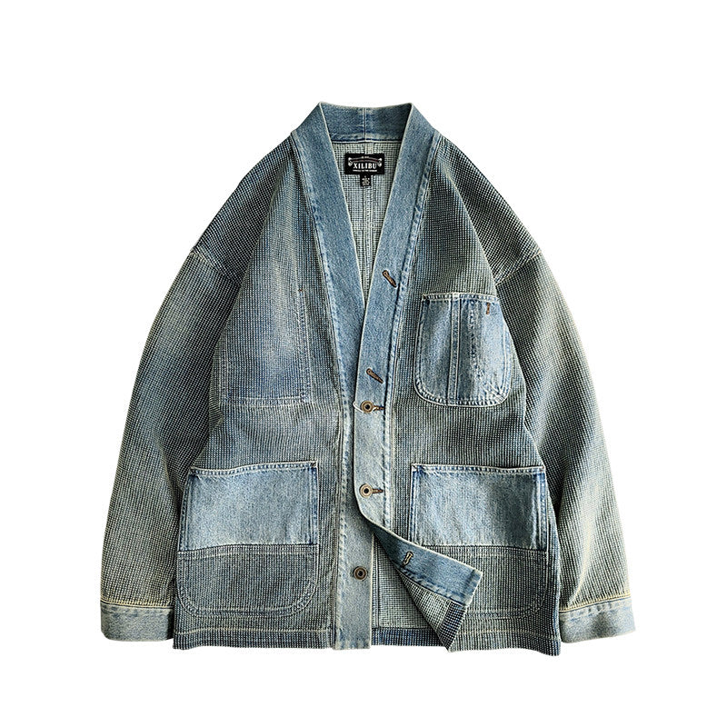 blue dyed denim thorn road robe jacket cardigan coat click vintage washed pluck dye distressed non-rrl | Japanese vintage | yamalin clothes | Yamalinclothes