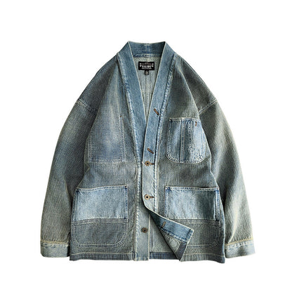 blue dyed denim thorn road robe jacket cardigan coat click vintage washed pluck dye distressed non-rrl | Japanese vintage | yamalin clothes | Yamalinclothes