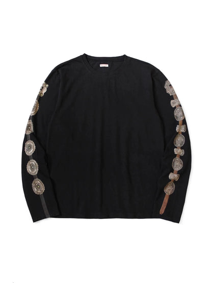 Kapital 25AW Japanese Casual Long Sleeve Tee - Jersey Cotton Belt Print Crew Neck Loose Top