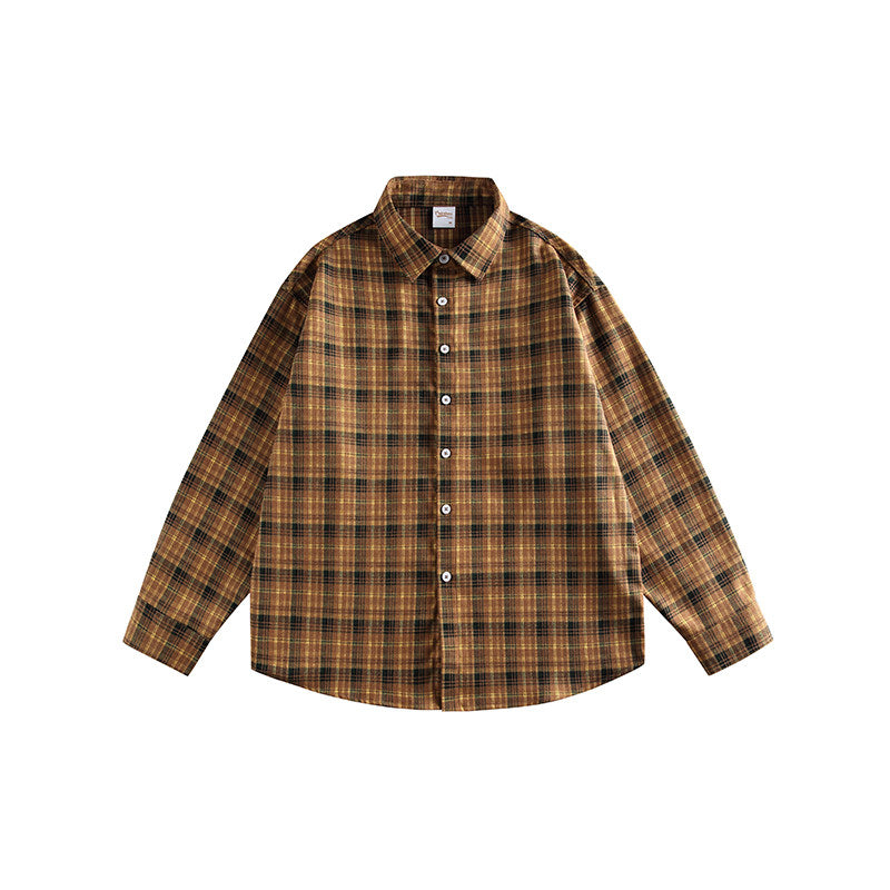 Japanese Vintage Plaid Long Sleeve Lapel Shirt Jacket – Loose Unisex Casual