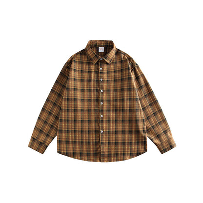 Japanese Vintage Plaid Long Sleeve Lapel Shirt Jacket – Loose Unisex Casual