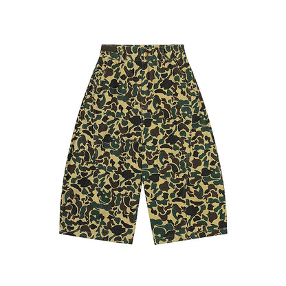 American retro camouflage jeans shorts, men's fashionable summer loose straight pants, street cropped pants
