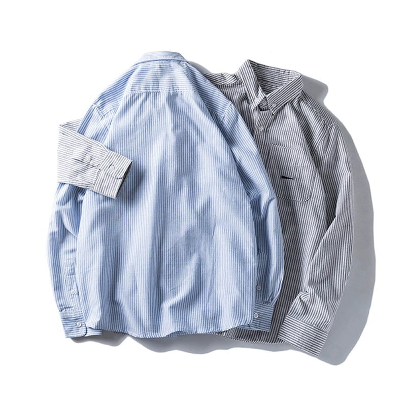 Japanese Oxford long sleeve shirt casual loose Hong Kong style youth shirt