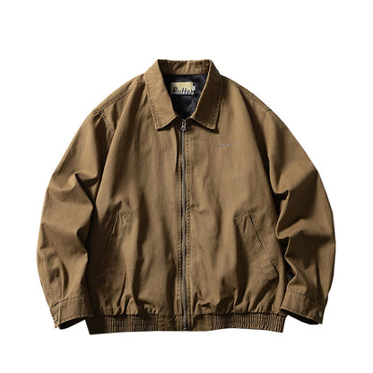 Washed Cotton Lapel Cargo Jacket – Retro Loose Unisex Casual Streetwear