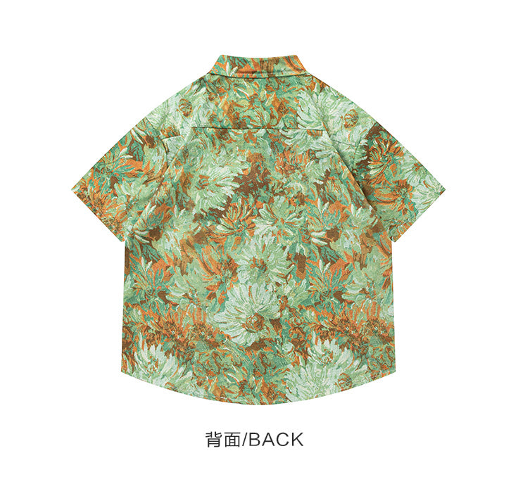 vintage vintage Hawaiian oil painting short sleeve floral shirt men's Thai high-quality handsome shirt