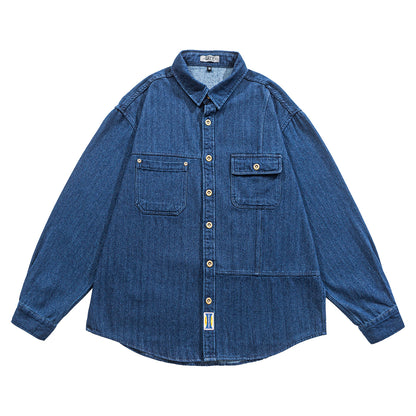 Japanese Vintage Denim Shirt – Loose Long Sleeve Men – Japanese vintage | yamalin clothes | Yamalinclothes