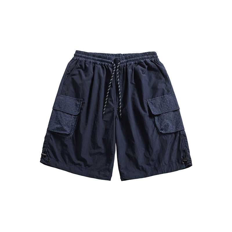 American retro stitched pocket cargo shorts, men's trendy summer thin quick-drying beach cropped pants