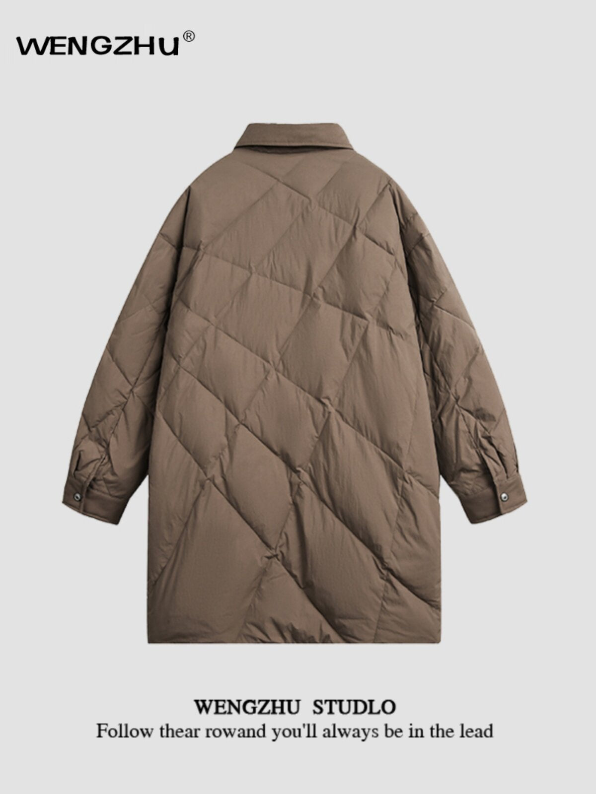 "Designer Brand" Unisex Diamond Plaid Lapel Down Jacket Mid-length Jacket Trendy