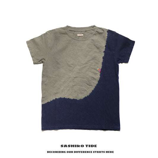 Batik embroidery Japanese fashion men and women loose round collar T-shirt short sleeve