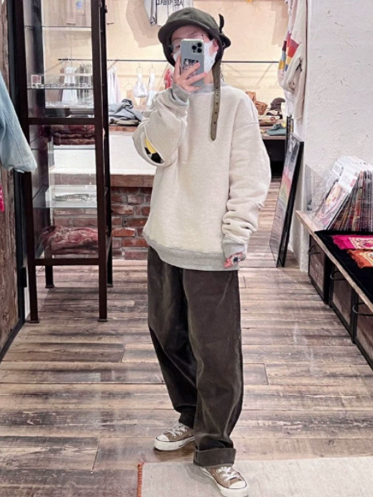 unisex loose casual reversible reversible ripped bunny smiley face print sweatshirt