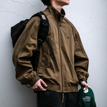Spliced Textured Stand-Collar Jacket – American Retro Oversized Unisex