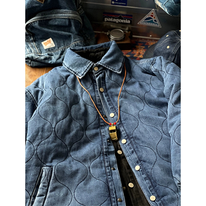 Japanese cityboy loose drop-shoulder sleeves washed denim cotton-padded jacket men's coach cotton-padded jacket youth jacket