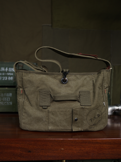 TSD Vintage Handmade Leather Goods Classic Vintage Elements Canvas Heavyweight Newsboy Crossbody Bag Single Shoulder Bag 8667