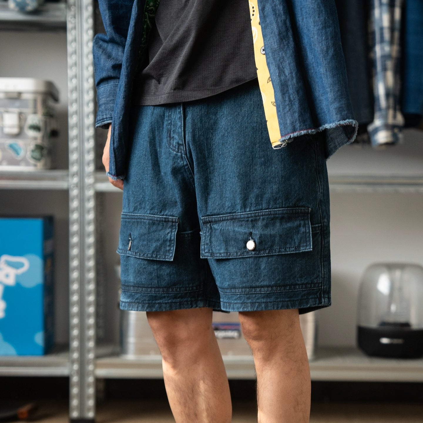 Summer men's new day-to-day workwear style double pocket loose drawstring elasticated waist denim shorts for men and women