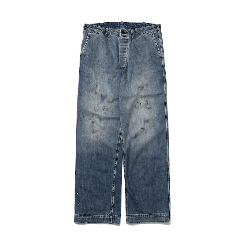 Japanese workwear straight jeans, loose and versatile washed and worn-out wide-leg pants