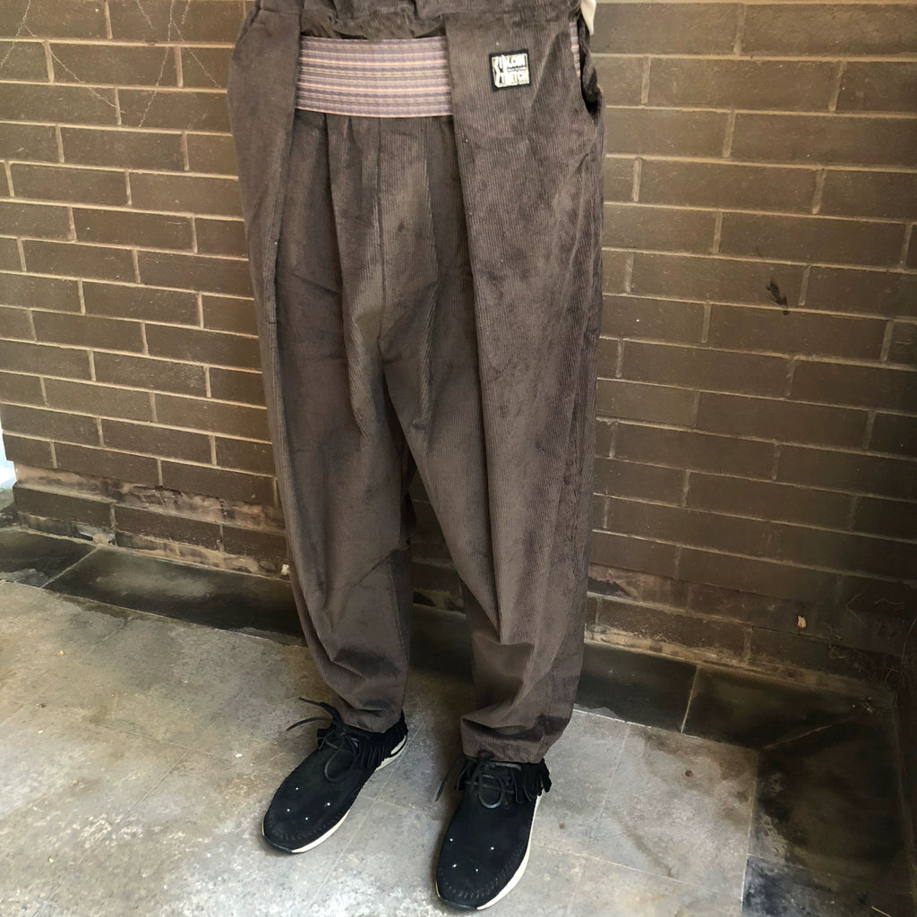 Corduroy loose fit Elastic waistband Casual tapered cargo trousers