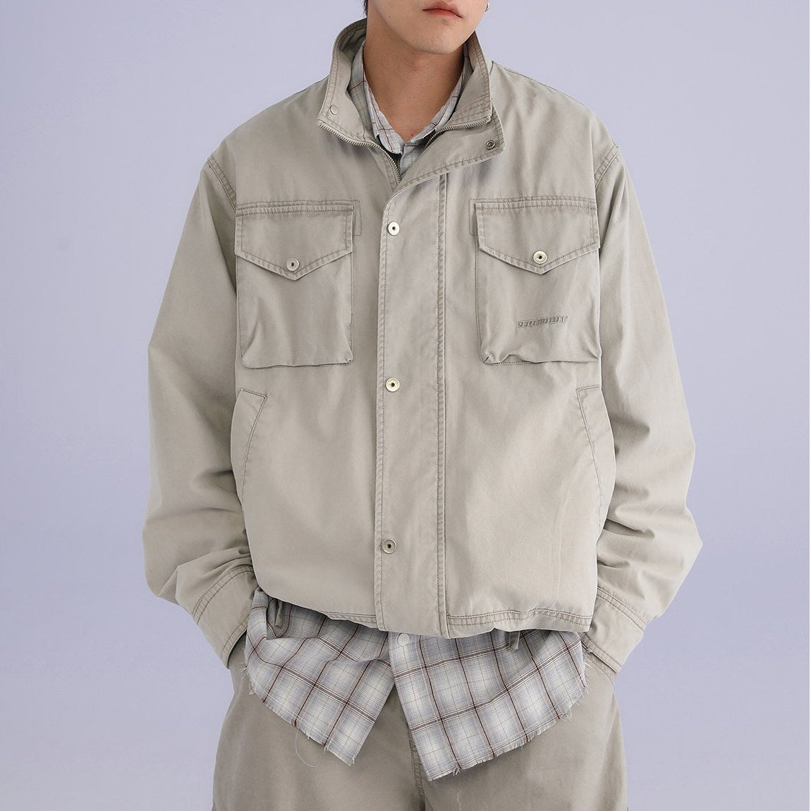 American Retro Stand Collar Cargo Jacket – Loose Unisex Autumn