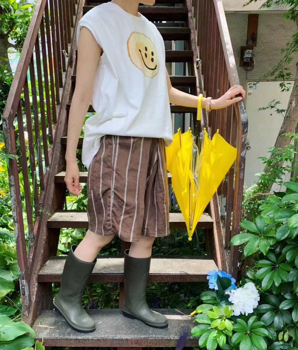 Four-eye smiley face tree stump annual ring casual day tide sleeveless T-shirt vest