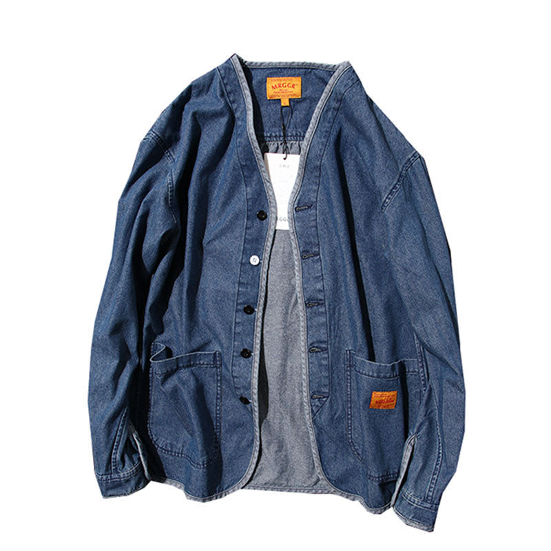 Japanese single foreign trade Japanese street Ami Kaji retro youth men's denim jacket autumn thin cotton jacket
