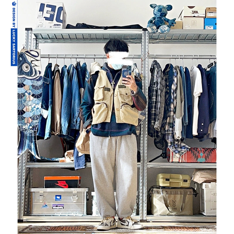 Japanese vintage outdoor hunting outfit multi-pocket cargo vest heavy wash texture young men's coat vest