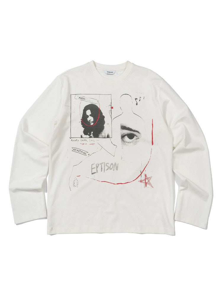 Graphic Print Oversized Long-Sleeve T-Shirt – Unisex Cotton Blend Base Layer Top