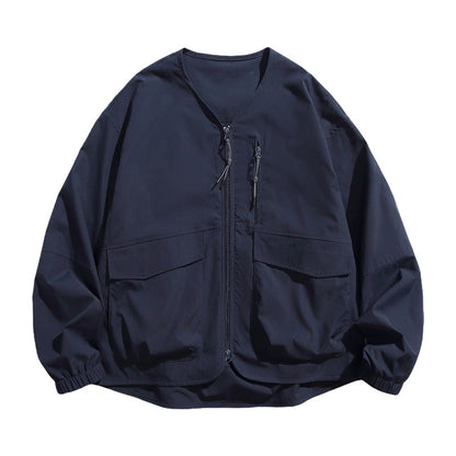 collarless jacket, lightweight outdoor water-repellent Japanese retro loose jacket for men, spring