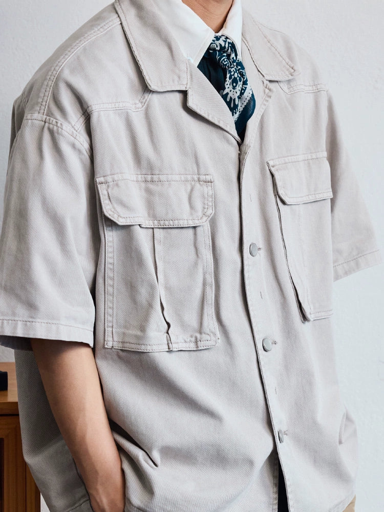 AMERICAN WHITE CARGO SHIRT MEN'S RETRO MEN'S SUMMER 2024 NEW
