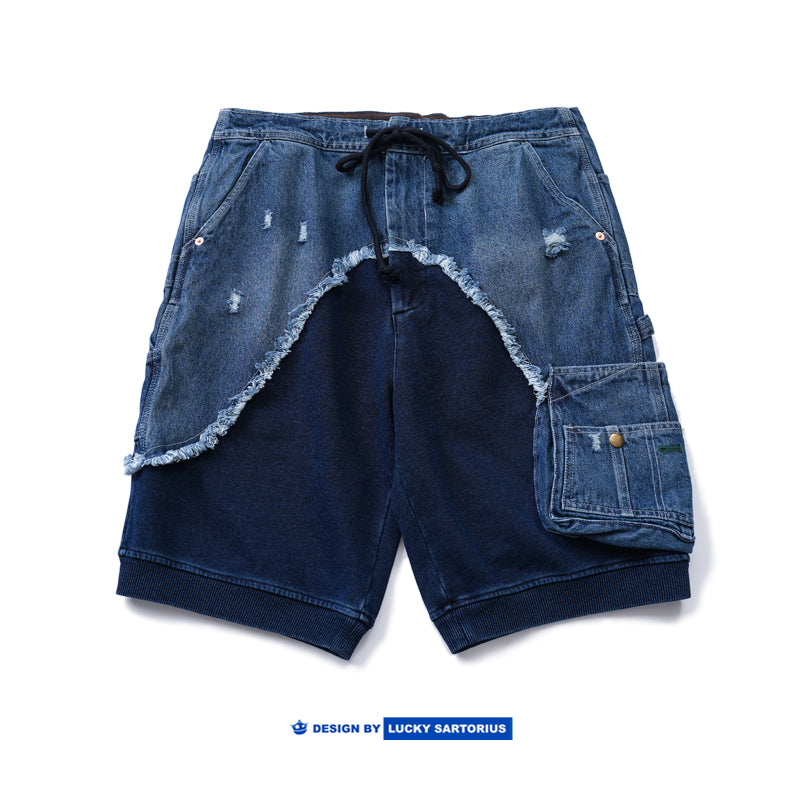 GL style summer men's loose-fitting washed jeans shorts