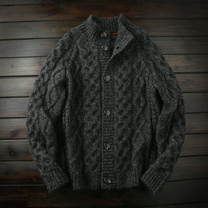 Heavyweight and Seamless! Thick Wool Cardigan! Italian Order Men's Autumn and Winter High-Collar Knit Sweater Jacket