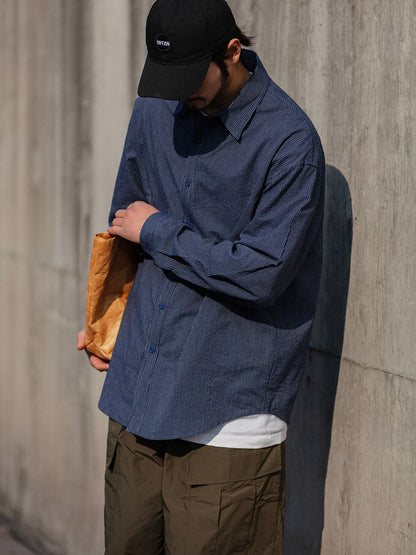 Cotton Pinstripe Shirt – Washed Navy & Relaxed Fit | Yamalinclothes