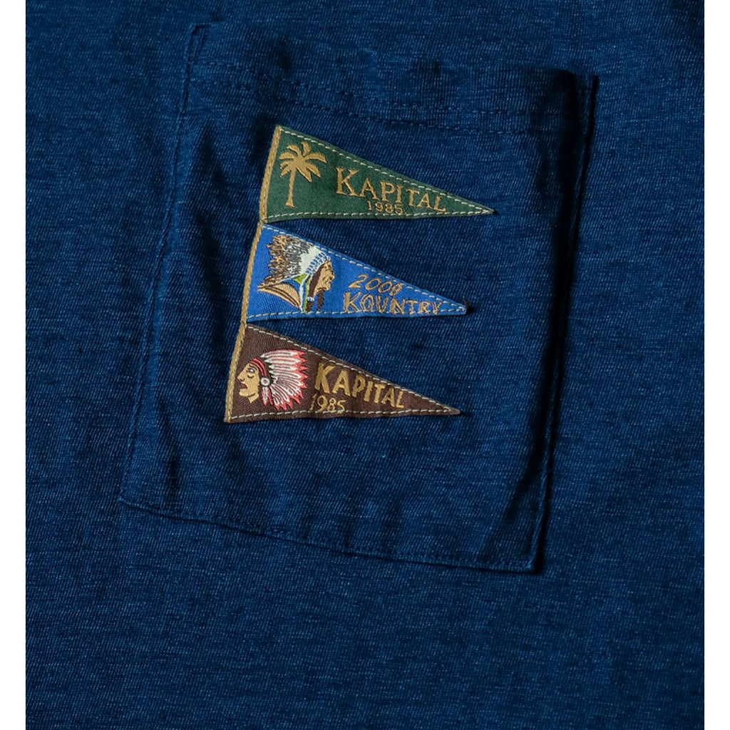 Japanese casual blue-dyed Indian flag cotton crew neck loose short sleeve T-shirt