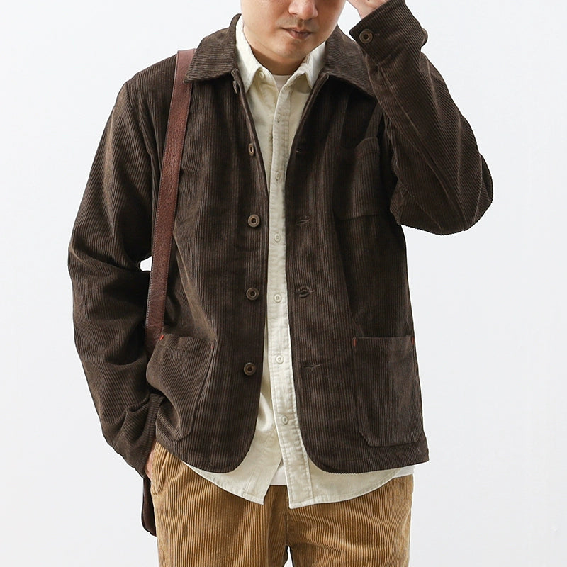 Vintage French Cargo Jacket – Heavy Corduroy Multi-Pocket Autumn Unisex