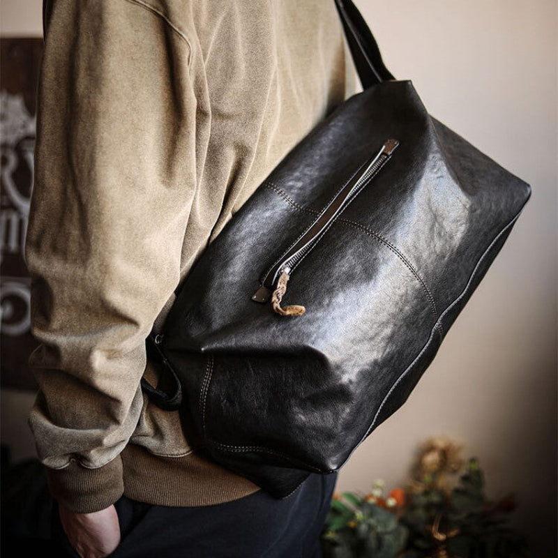 Vegetable-Tanned Cowhide Shoulder Bag – Men's Large Capacity Leather Messenger Bag