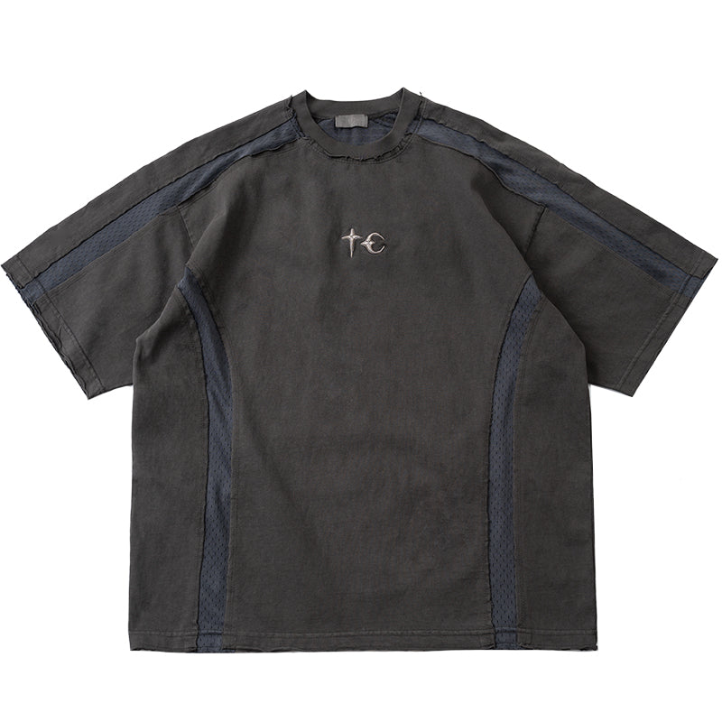 heavy wash mesh short-sleeved T-shirt